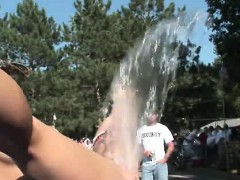 Shameless lesbian sex at outdoors event