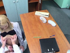 Doctor fucks blonde sales woman in an office