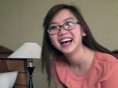 Cute busty asian girlfriend fngers in glasses