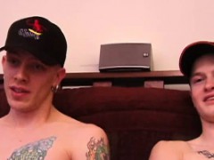 Straight amateur twink duo masturbating