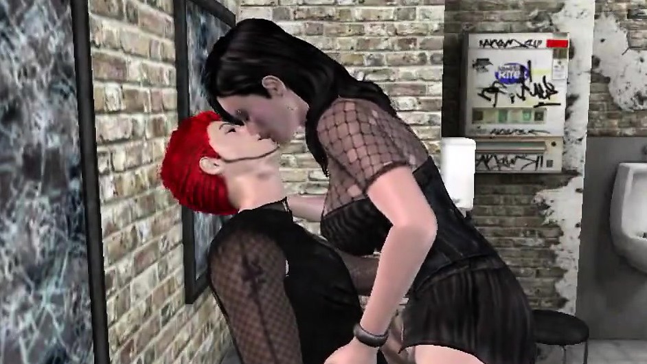 Goth couple fucks in bathroom