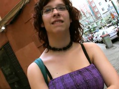 This busty nerd is picked up on the street by Torbe and