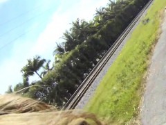 Chick bares her sexy tits after getting money offerings