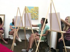 Group of CFNM amateur babes drawing cock