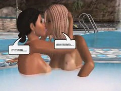 Two girls go lesbian by the pool