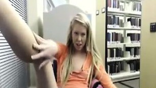 Blonde Student Masturbating At The Library