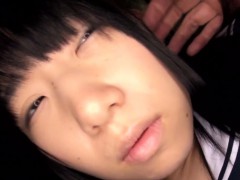Petite Japanese schoolgirl swallows jizz