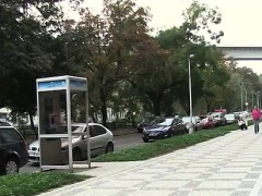 Gorgeous blonde pissing on a bench outdoor