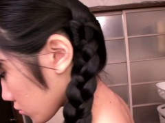 Tiny Japanese teen squirts during bukkake