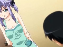 Anime girl wearing but an apron seduces cute guy