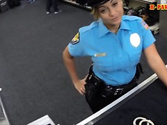 Huge boobs police officer fucked at the pawnshop for money