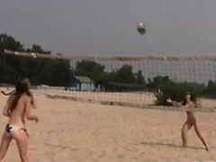 Topless Teen Girls Playing At The Beach