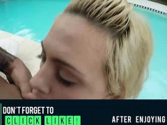 Blonde teen cutie Mia Pearl sucks a giant hard shaft of a