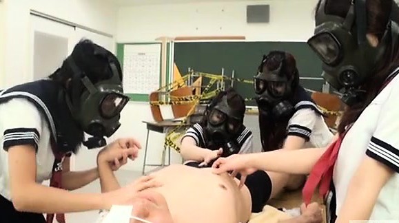 CFNM Gas Mask Japanese schoolgirls inspection Subtitled