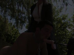 Euro dom humiliates sub with double analplay