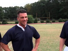 Footballers fuck in lockerroom before bukkake