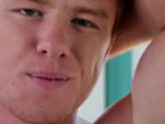 Freckled ginger stud in solo masturbation