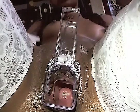 Wet And Gaping Ebony Pussy Up Close