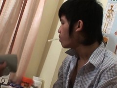Asian twink prostate checked with big dildo