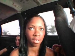 Ebony amateur hoe gets pussy checked in the bus