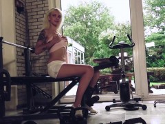 Blonde tattoed teen sex at gym with senior