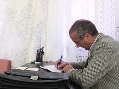 Sweetheart is giving mature teacher a blowjob session