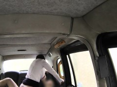 Brunette lady gives rimjob in fake taxi