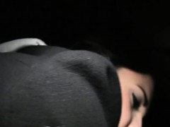 Agent fucks brunet slut at night outdoors