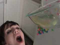 Teen lesbo hookers drink piss from a bowl