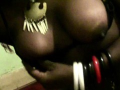 African hot girl with amazing boobs swallows a big thick