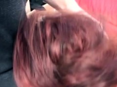 Horny redheaded sista sucks off a hung white perv in this