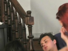 Horny young guy gets his bulging prick sucked in this sexy threesome