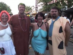 Kinky sluts get naked in public