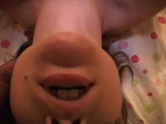 Busty blonde Leigh spreads her body across the bed and fucks herself