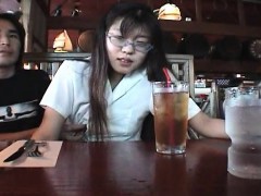 Horny petite Asian enjoys a gag ball in her mouth and a har