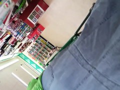 Hidden cam takes upskirt shots of a chick's naked ass in th