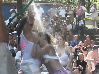 Partygoing Chicks Of All Sizes Bare Their Tits And Asses In An Outdoor Wet T-Shirt Contest