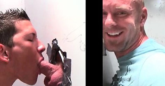 Bald straight guy taking gay BJ on gloryhole