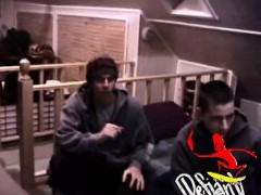 Skater punks wanking off and jizz on table