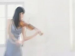 Naked woman plays her violin while he pees on her and fucks