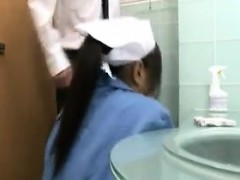 Slutty Japanese cleaning lady putting her blowjob talents o