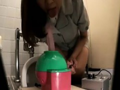 Insatiable girl buries a dildo inside her cunt and sighs wi