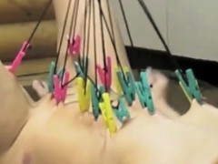 Nasty pin punishment for Asian slave