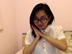 nervous, innocent asian teen masturbates