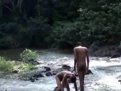 Sexy Latinos strip naked and go skinny dipping