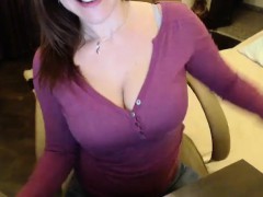 Busty girl puts a dildo rides a dildo in the chair