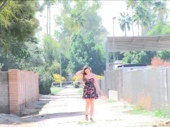Shannon blonde natural solo outside show pussy