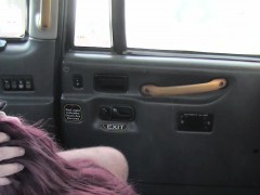 Petite redhead American babe fucks in fake cab