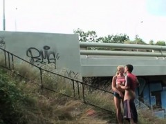 Young Czech couple bangs in public