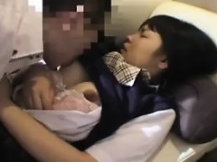 Cute Oriental schoolgirl gives her tight hairy beaver to a 